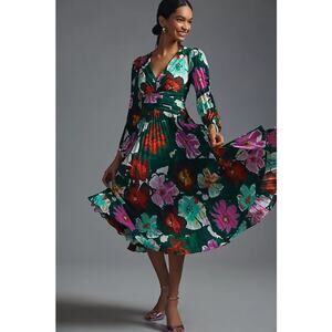 MAEVE by Anthropology.      Floral Green Midi Dress